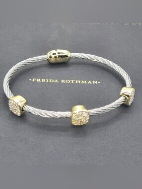 Freida Rothman Two-Tone Pave Cable Bracelet - Gold & Silver Magnetic Closure